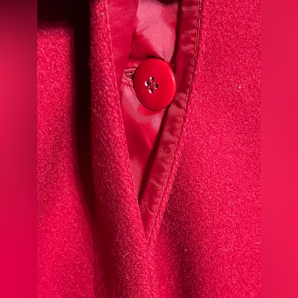 Vintage Braefair Red Wool Coat Black Faux Fur Collar Old Money Retro Size 14 - Picture 2 of 11